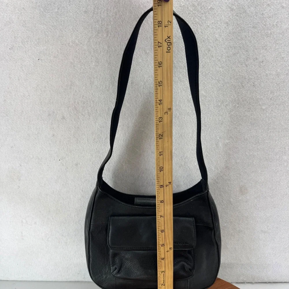 VTG Fossil Black Leather Shoulder Bag Purse Y2K‎ Flap Pocket Zip Organizer - Picture 4 of 7